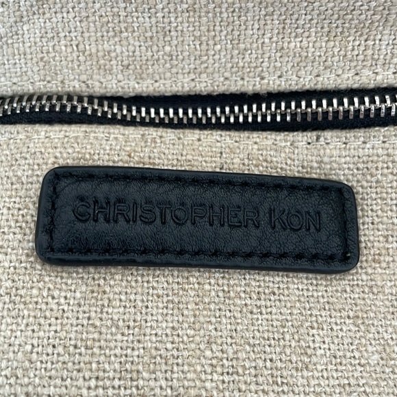 CHRISTOPHER KON - Natural Linen and Black Leather Tote with Adjustable Handles - Picture 6 of 13